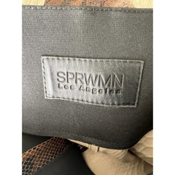 SPRWMN Leggings Womens Medium Brown Snake Skin Print Embossed Ankle Flare Zipper - Picture 3 of 3